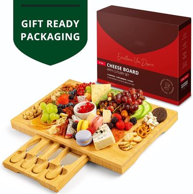 Selección Personalizada 4 Cuchillo de acero inoxidable grueso servidor de madera madera bambú tablero de charcutería