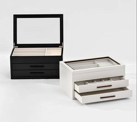 Caja organizadora de joyas de madera de 3 capas personalizada con espejo e impresión de serigrafía
