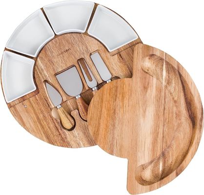 13 pulgadas de madera de bambú tabla de corte de queso y plato conjunto y diseños personalizados