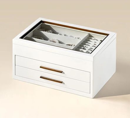 Caja organizadora de joyas de madera de 3 capas personalizada con espejo e impresión de serigrafía