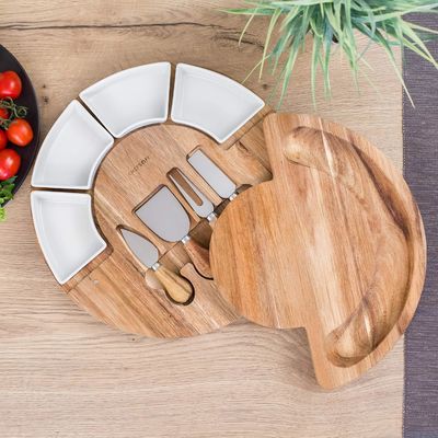 13 pulgadas de madera de bambú tabla de corte de queso y plato conjunto y diseños personalizados