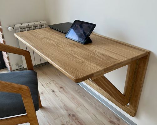 202407 Escritorio de pared de roble Escritorio plegable de trabajo para el hogar Edificio de oficinas Impresión quemado