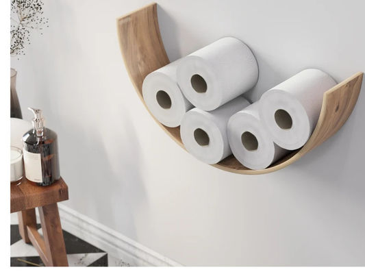 Portador de papel higiénico Estante de madera WC Roll de roble de almacenamiento de la pared de montaje de rodillos flotantes Ardiente