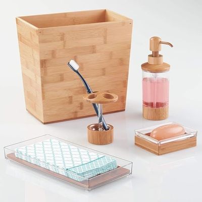 Logotipo personalizado aceptable 10.5 x 5.75 x 10 pulgadas de madera natural acabado de bambú cesta de desechos