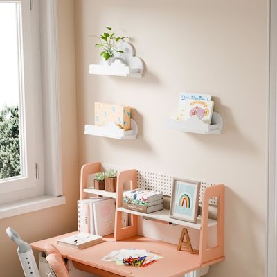 Estante de libros de madera hecha a mano Nube blanca Estante decorativo de pared montado Estante con figura pequeña