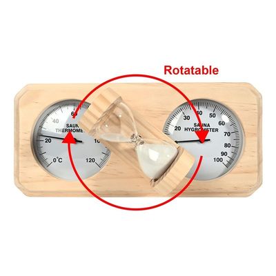 Diseño moderno 3 en 1 termómetro de sauna de madera e higrómetro con temporizador de arena de reloj de arena de 15 minutos