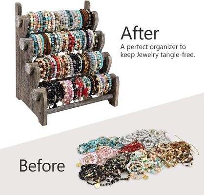 4 niveles de madera de joyería de pulsera de visualización soporte organizador de contenedor de almacenamiento para el hogar 12 W x 9 D x 14 H