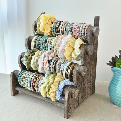 4 niveles de madera de joyería de pulsera de visualización soporte organizador de contenedor de almacenamiento para el hogar 12 W x 9 D x 14 H