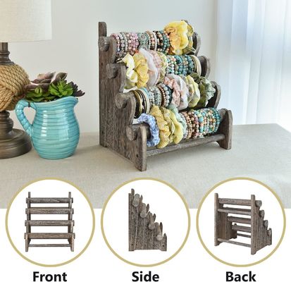 4 niveles de madera de joyería de pulsera de visualización soporte organizador de contenedor de almacenamiento para el hogar 12 W x 9 D x 14 H