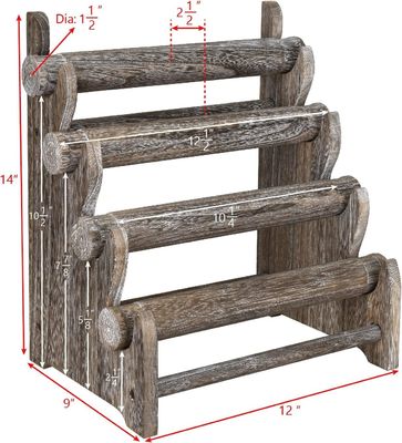 4 niveles de madera de joyería de pulsera de visualización soporte organizador de contenedor de almacenamiento para el hogar 12 W x 9 D x 14 H