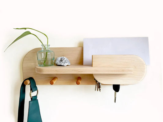 Organizador de entrada de sala de estar montado en la pared con porta llaves de logotipo personalizado