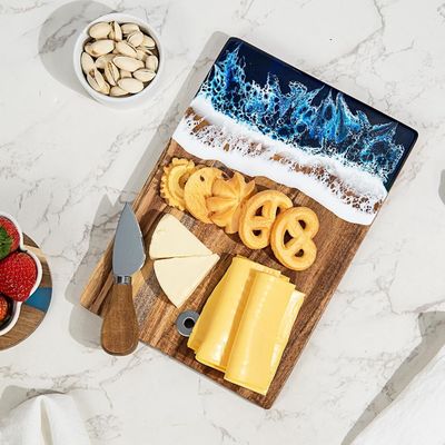 Tabla de charcutería de madera de acacia de resina epoxi para servir alimentos