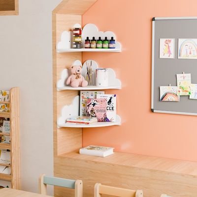 Pedido personalizado aceptado Estante de exhibición de la pared de la nube de madera de la esquina para la organización de la artesanía
