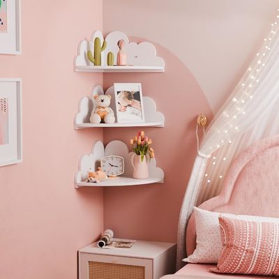 Pedido personalizado aceptado Estante de exhibición de la pared de la nube de madera de la esquina para la organización de la artesanía