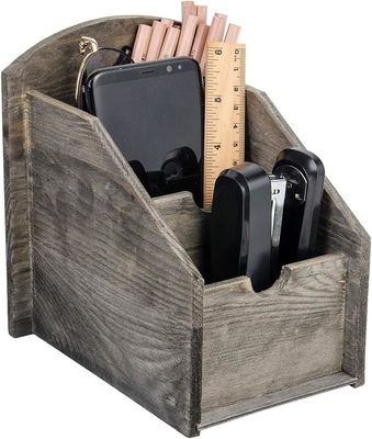 Estante de almacenamiento de suministros de oficina Cuadro de control remoto de madera Organizador de medios en estilo rústico
