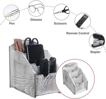 Estante de almacenamiento de suministros de oficina Cuadro de control remoto de madera Organizador de medios en estilo rústico