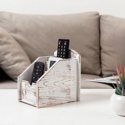 Estante de almacenamiento de suministros de oficina Cuadro de control remoto de madera Organizador de medios en estilo rústico