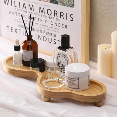 202407 bandeja decorativa de madera soporte de pedestal de madera irregular para la decoración del hogar