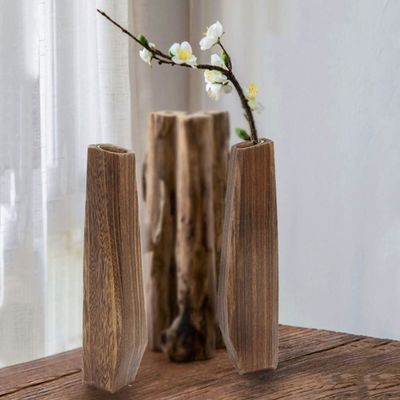 Decoraciones de interiores Vaso de madera con diseño artesanal y soporte de vidrio de color puro