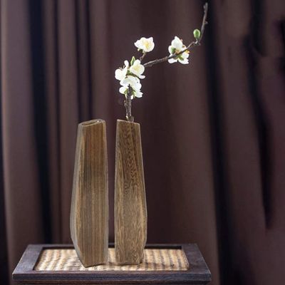 Decoraciones de interiores Vaso de madera con diseño artesanal y soporte de vidrio de color puro