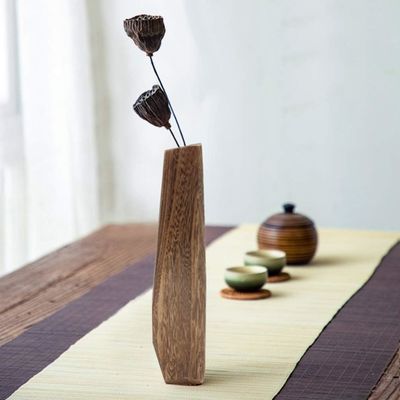 Decoraciones de interiores Vaso de madera con diseño artesanal y soporte de vidrio de color puro