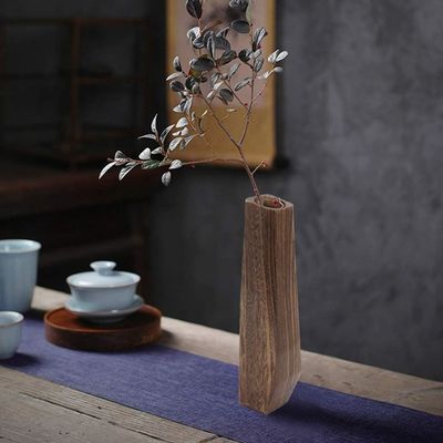 Decoraciones de interiores Vaso de madera con diseño artesanal y soporte de vidrio de color puro