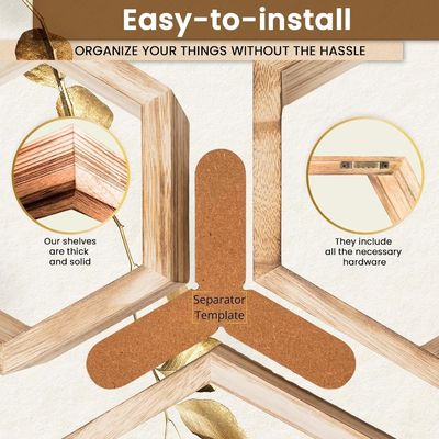 Conjunto de 5 estanterías flotantes hexagonales con diseño personalizado y marco fotográfico