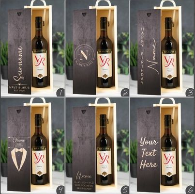 Caja de vino de madera hecha a mano con grabado láser personalizado y tapa deslizante personalizada