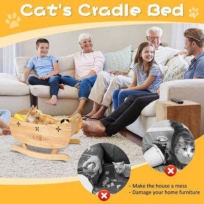 Cama de gato de madera elevada con alfombra suave extraíble cama mecedora cama de entrenamiento de perros elevada