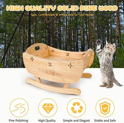 Cama de gato de madera elevada con alfombra suave extraíble cama mecedora cama de entrenamiento de perros elevada