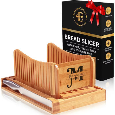 Cortador de pan de madera para el hogar con cuchillo 3 opciones de espesor herramienta plegable de corte de bambú