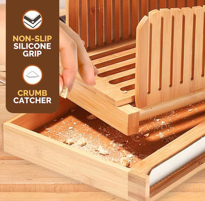 Cortador de pan de madera para el hogar con cuchillo 3 opciones de espesor herramienta plegable de corte de bambú