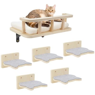 Hamaca de gato de madera con 5 escalones Perchas para pared Muebles de pared de gato Impresión de pared quemado