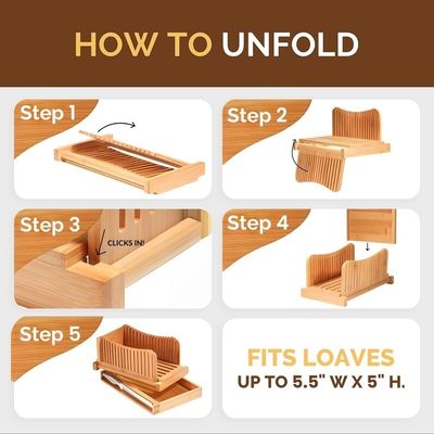 Cortador de pan de madera para el hogar con cuchillo 3 opciones de espesor herramienta plegable de corte de bambú