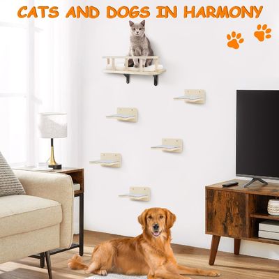 Hamaca de gato de madera con 5 escalones Perchas para pared Muebles de pared de gato Impresión de pared quemado