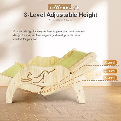 202407 Sillón para gatos acogedor interior silla de gato de madera ajustable con impresión con grabado láser