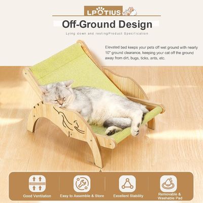 202407 Sillón para gatos acogedor interior silla de gato de madera ajustable con impresión con grabado láser