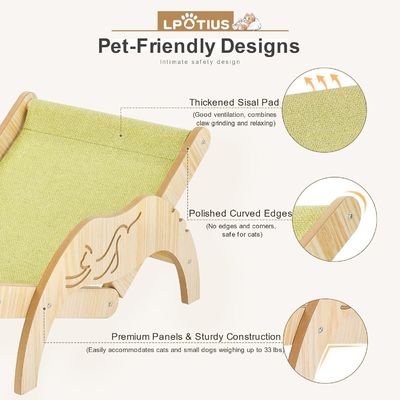 202407 Sillón para gatos acogedor interior silla de gato de madera ajustable con impresión con grabado láser