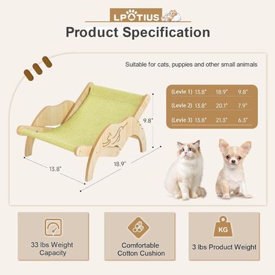 202407 Sillón para gatos acogedor interior silla de gato de madera ajustable con impresión con grabado láser