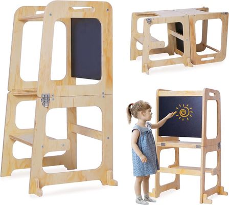 Logotipo personalizado aceptable de madera para bebés con altura ajustable Torre auxiliar para aprendizaje de cocina