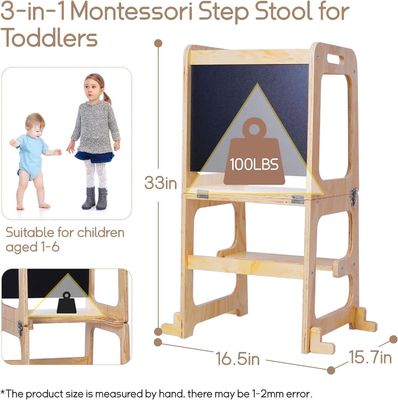 Logotipo personalizado aceptable de madera para bebés con altura ajustable Torre auxiliar para aprendizaje de cocina