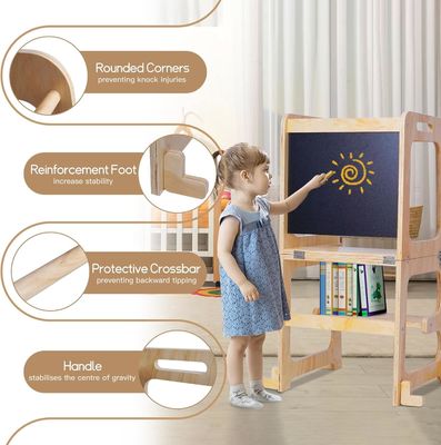 Logotipo personalizado aceptable de madera para bebés con altura ajustable Torre auxiliar para aprendizaje de cocina