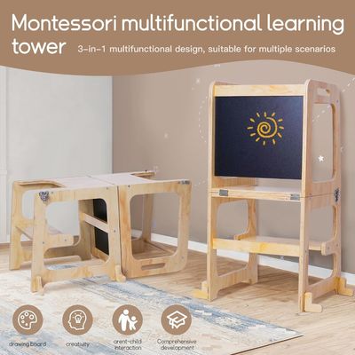 Logotipo personalizado aceptable de madera para bebés con altura ajustable Torre auxiliar para aprendizaje de cocina
