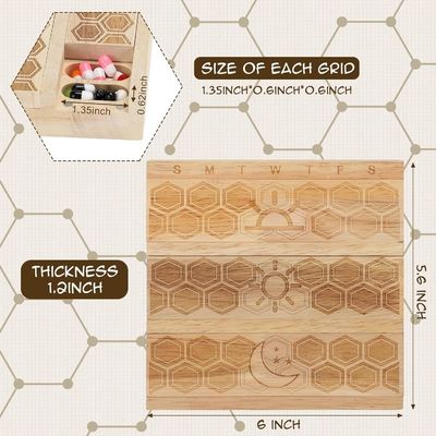 Compacto de madera organizador de píldoras semanales soporte distribuidor diario de píldoras clasificador de píldoras recipientes