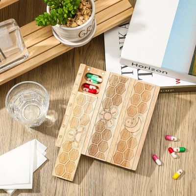 Compacto de madera organizador de píldoras semanales soporte distribuidor diario de píldoras clasificador de píldoras recipientes
