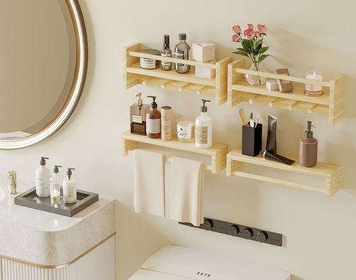 Hooks de madera Estante de libros de madera natural Estantes montados en la pared para el almacenamiento de decoración de la guardería