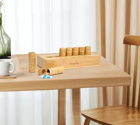 Cuerpo de píldoras de diseño ecológico para vitaminas píldoras y suplementos en caja de bambú