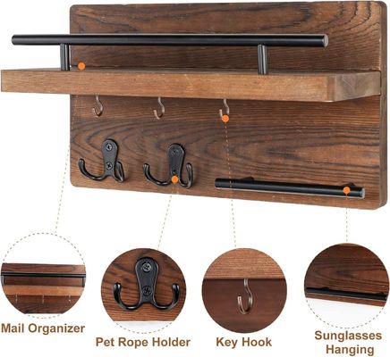 Estante de almacenamiento de llaveros de madera con 4 ganchos dobles Decoración rústica de la entrada de la granja