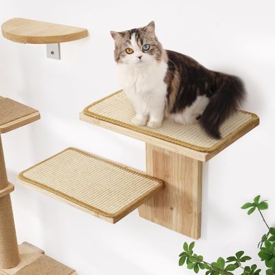 Estantes de pared de entrenamiento para perros 2 plataformas Muebles para gatos Forma de árbol Estante flotante con esterilla de sisal