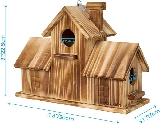 Casa de pájaros de madera al aire libre con 3 agujeros hecha a mano con madera para el hábitat del jardín